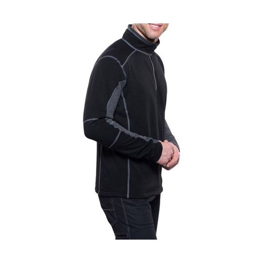 Black quarter-zip fleece pullover with gray seam piping