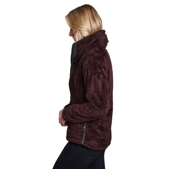 Brown fleece zip-up jacket shown in side profile