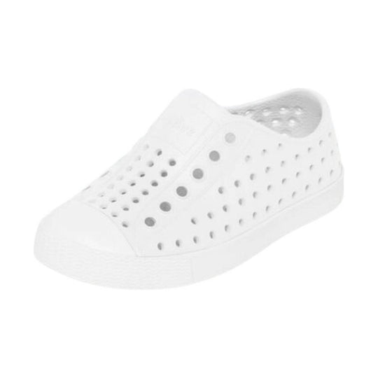 White toddler slip-on clog with perforated sides and a rounded toe
