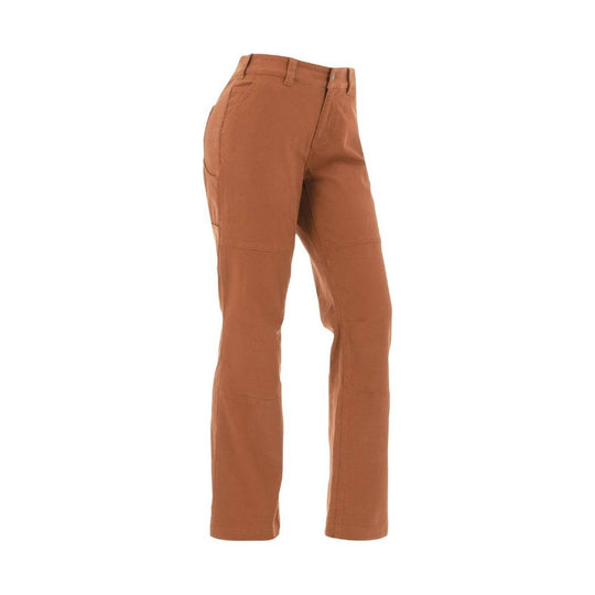 Brown straight-leg pants with front pockets and seam details, shown on a white background