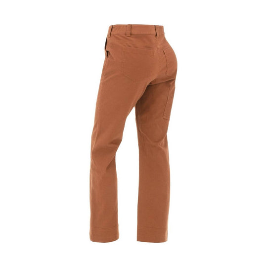 Brown straight-leg pants shown from the back