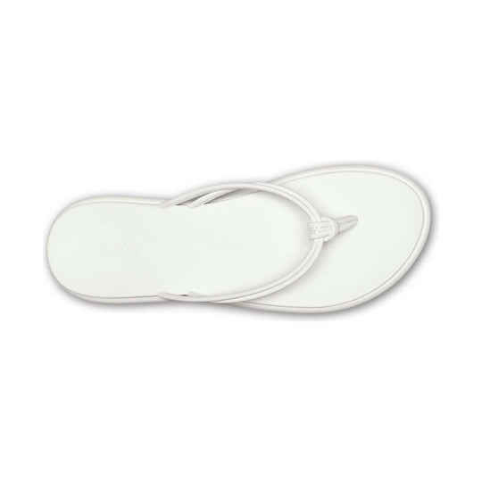 White thong sandal with a knotted toe post and smooth wide straps