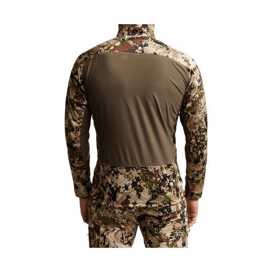 Camouflage long-sleeve quarter-zip jacket shown from the back