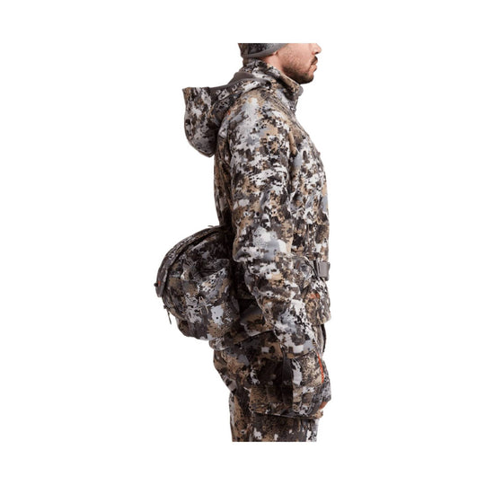 Camouflage waist tool belt with a large rear pouch and side pockets