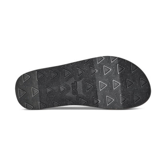Black sandal outsole with triangle tread pattern and Teva logo