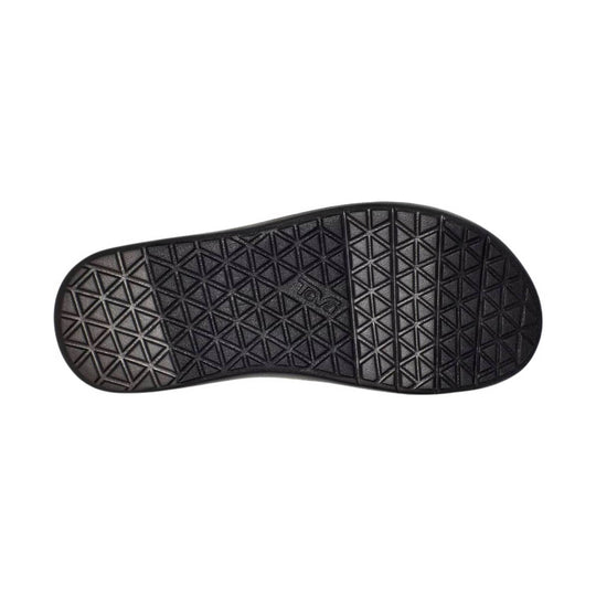 Black sandal outsole with a triangular tread pattern and Teva logo