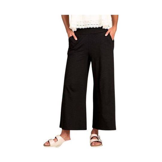 Black wide-leg pull-on pants with cropped hem and front pockets