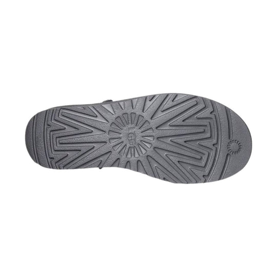 Gray boot outsole with UGG logo and starburst tread pattern