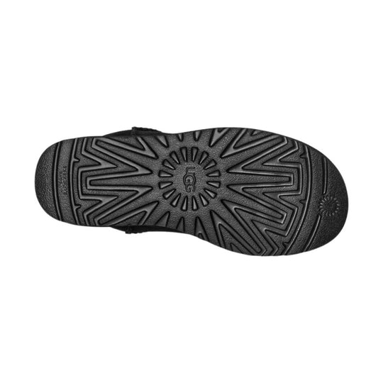 Black boot outsole with UGG logo and starburst tread pattern