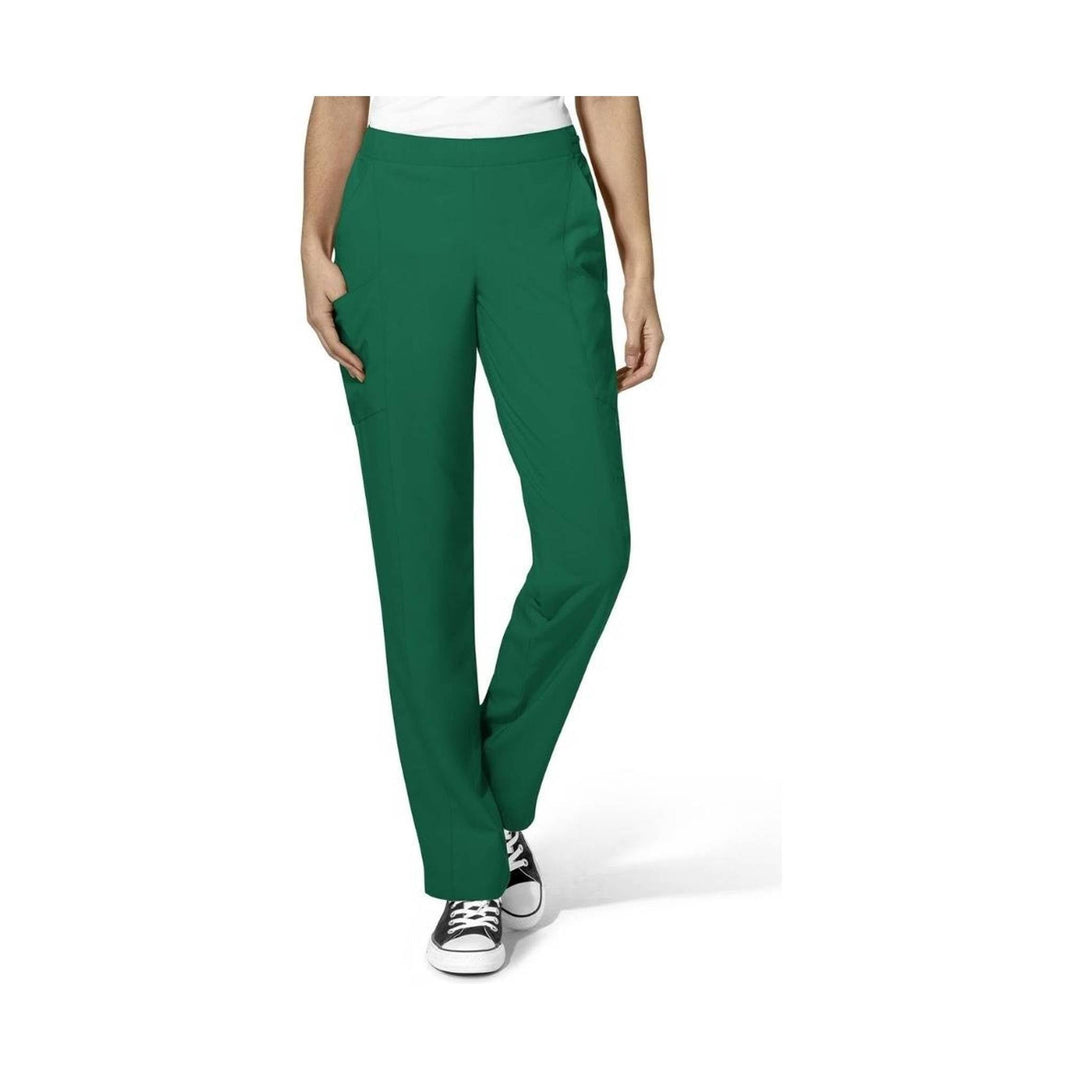 Green straight-leg cargo scrub pants with side pockets